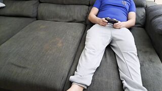 Stepsister sucks stepbrother and eats his sperm while he plays video games