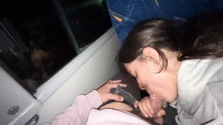 I suck an unknown passenger on a real bus and he cums in my mouth