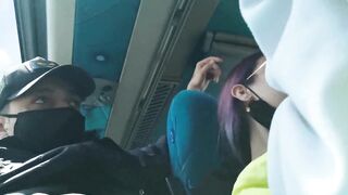 Blowjob and fucking with creampie in public service bus