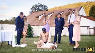 BRIDE4K. Sexy bride with natural tits is having a kinky sex with a groom dressed up as a hound
