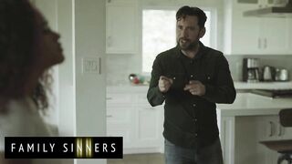 FAMILY SINNERS - Ebony Babe Moans As Her Father-In-Law Licks And Spanks Her Wet, Needy Pussy