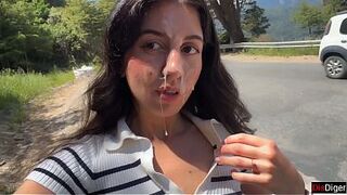 Public Cumwalk next to the Beach and Risky Sex in the Bushes